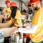 Volunteers sorting food donations